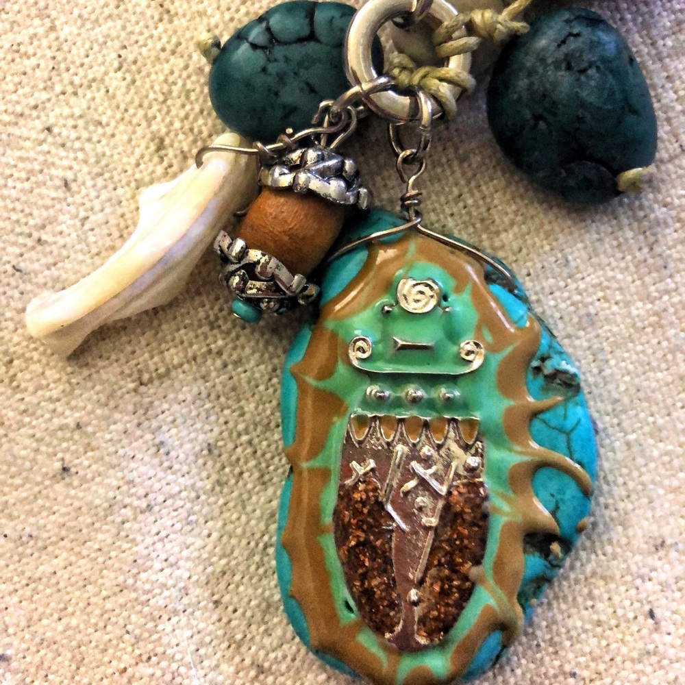 Turquoise, Stone And Silver Statement Necklace. - image 4